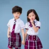 Mẫu đồng phục chân váy caro đỏ đô